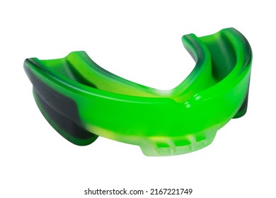 Green Silicone Boxing Mouth Guard, On A White Background, Isolate