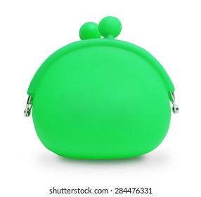 Green Silicone Coin Purse Isolated Over White