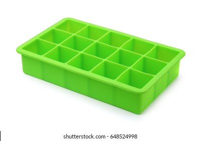 Green Silicone Ice Cube Tray Isolated On White