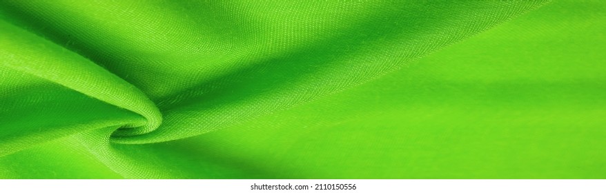 Green Silk Texture, Green Fine Grain Fabric. Desktop Product, Display Perspective, Studio Photography. Product Demo Banner.