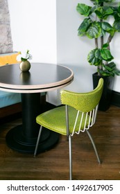 Green And Silver Mid Century Modern Chair At Table, Unique Restaurant Furniture