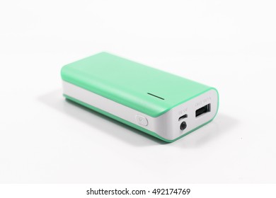 Green Single Powerbank Isolated On White Background