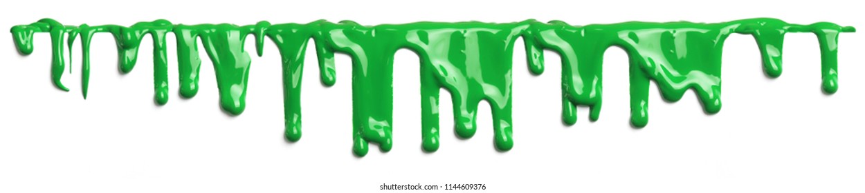 Green Slime Like Paint Dripping Isolated On White