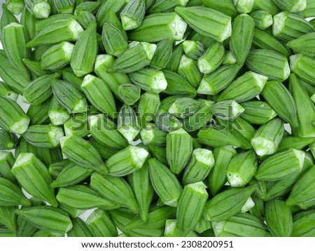 green small okra background, fresh egyptian okra