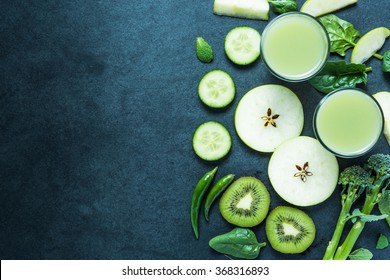 Green smoothie ingredients , healthy food border background