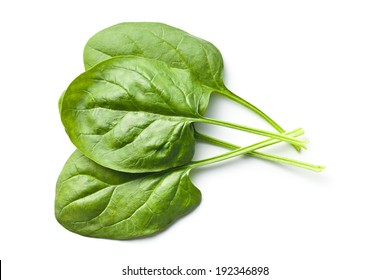 Green Spinach Leaves On White Background