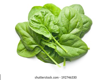 Green Spinach Leaves On White Background