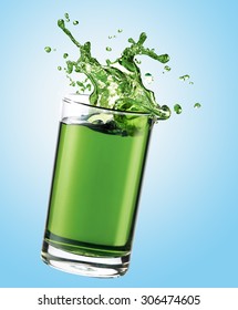 Green Spirulina Juice Splashing Out From Glass