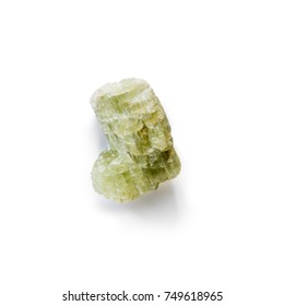 Green Spodumene Crystals Isolated On White