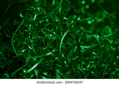 Green Steel Shavings With Visible Details. Background Or Texture