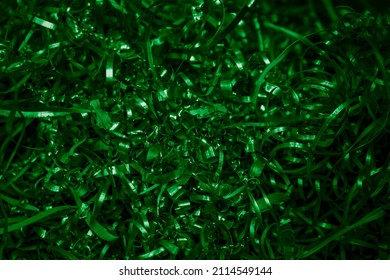 Green Steel Shavings With Visible Details. Background Or Texture