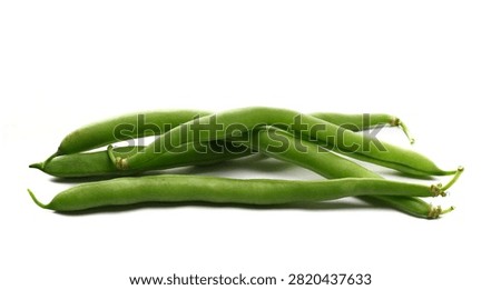 Green string beans isolated on white background, side view