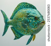 green sunfish a beautiful with pure white background.