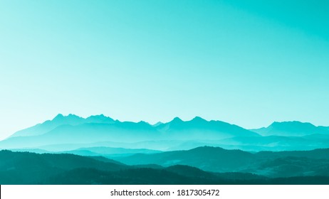 Green surreal mountains against the backdrop of a turquoise sky, fantastic fairytale mountain landscape - Shutterstock ID 1817305472