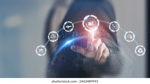 Green and sustainable supply chain technology concept. Integration of environmentally friendly practices into the supply chain process, from sourcing raw materials to delivering products to customer.