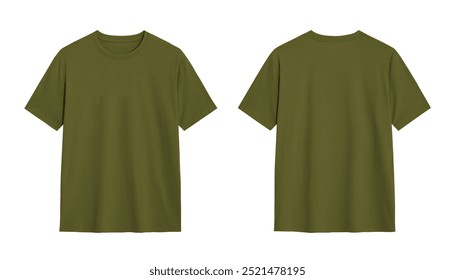 Green T shirt Mockup, Front and Back View, Isolated on White
