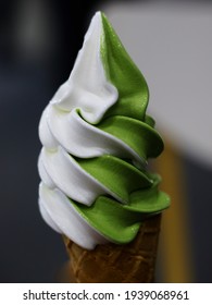 Green Tea And Fresh Milk Soft Ice Cream In A Delightful Summer.