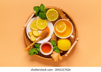 Green tea with lemon, ginger and honey, Immunity boosting and cold remedies. - Shutterstock ID 2041217426