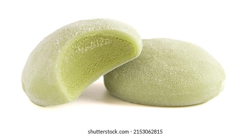 Green Tea Matcha Mochi Ice Cream on a White Background - Shutterstock ID 2153062815