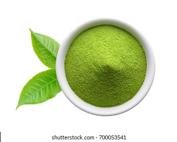green tea powder in a bowl on white background