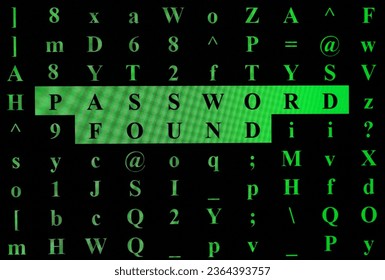 Green Text PASSWORD FOUND and random characters on black screen