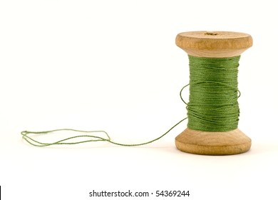 Green Thread Spool , Isolated On White Background