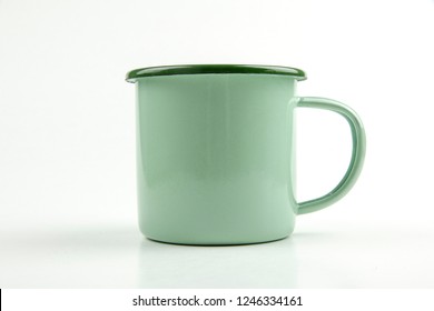 Green Tin Cup On White Background.