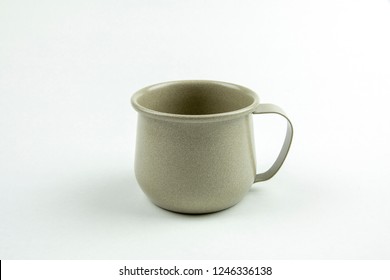 Green Tin Cup On White Background.