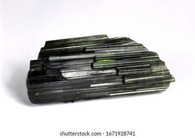 Green Tourmaline Stone Against White Background  