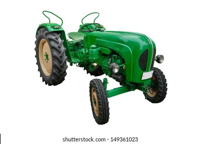 Green Tractor Isolated On White