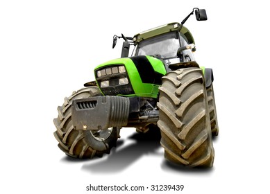 Green Tractor Isolated In White