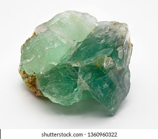 Green Translucent Fluorite Mineral Crystal Stone Isolated On White Limbo Background