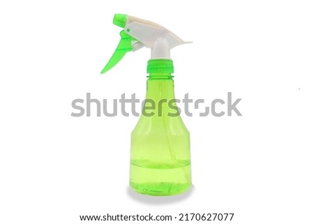 green transparent spray can bottle water, white background