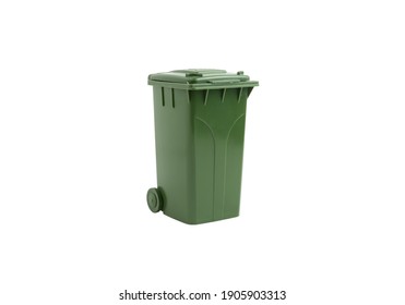 Green Trash Can On A White Background, Can Be Used As A Layout. Garbage Sorting Concept