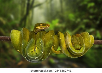 Green tree python, native to New Guinea, Indonesia and Australia. It's a popular pet in Thailand.
