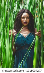 Green Tropical shoot of african american beauty.