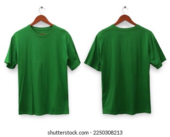 Green t-shirt mock up, front and back view, isolated. plain green shirt mockup. shirt design template. Blank tees for print