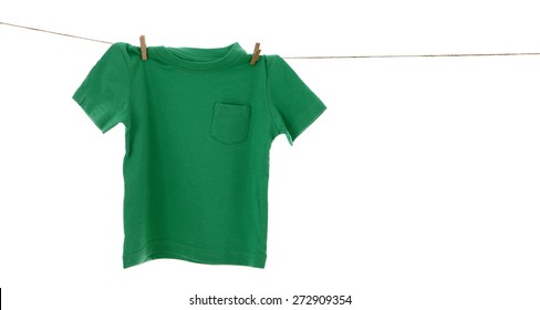 Green Tshirt On Clothes Line