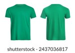 Green t-shirt with space for design isolated on white. Back and front views