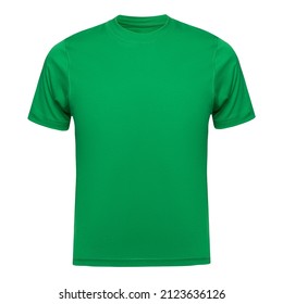 Green T-shirt Template Men Isolated On White. Tee Shirt Blank As Design Mockup. Front View