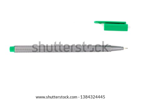 A green uncapped fineliner in isolated white background