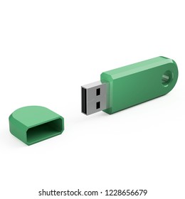 Green USB stick flash drive on the white background, 3D rendering - Shutterstock ID 1228656679
