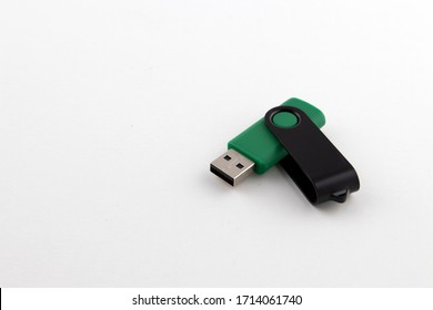 Green USB Stick With White Background.