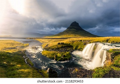 Green valley of waterfalls cascades landscape