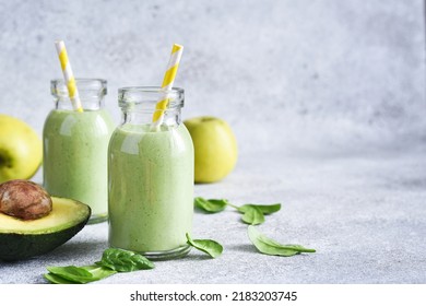 Green vegan smoothie. Smoothie with apple, banana and avocado. Detox menu - Powered by Shutterstock