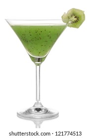 Green Vegetable Juice In Coctail Glass Isolated On White