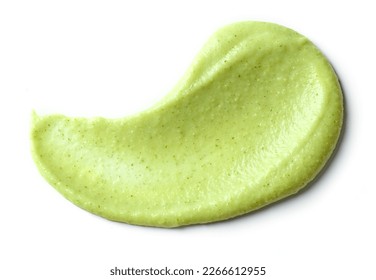 green vegetable puree isolated on white background, top view