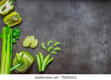 Green vegetable smoothie with celery, ginger and cucumber