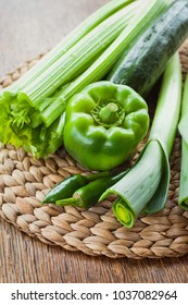 Green vegetables - Fresh ingredients for summer detox diet. Spring and summer products, seasonal vegetables to make your soup. The best from Garden market and farm shop.