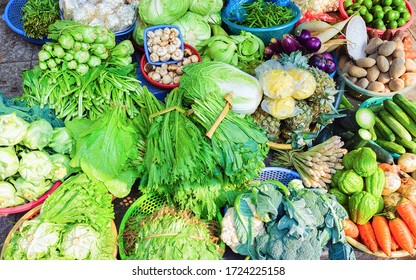 Green vegetables on the street market in Hanoi, Vietnam. Vegetables